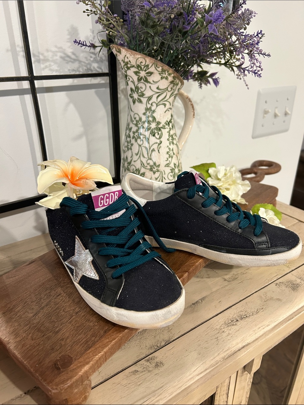 Golden Goose Navy women Sneakers with Teal Laces and Silver Star
